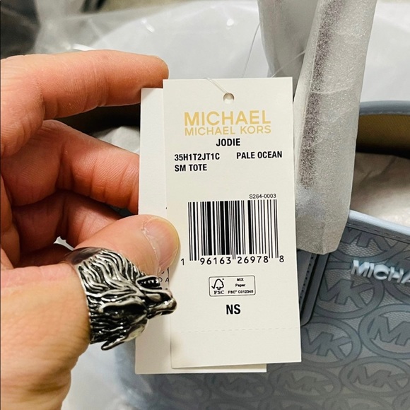 NWT Michael Kors Jodie Small Logo Jacquard Tote Bag In Pale Ocean Blue - Picture 6 of 12